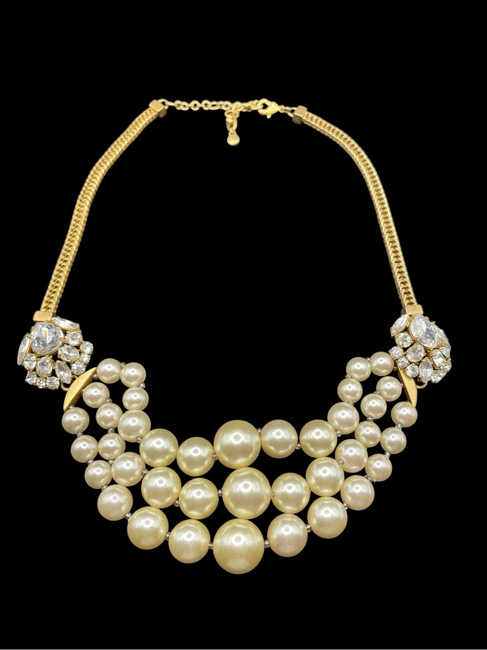 CAbi Classic Gold Pearl Statement Necklace with Crystal Accents